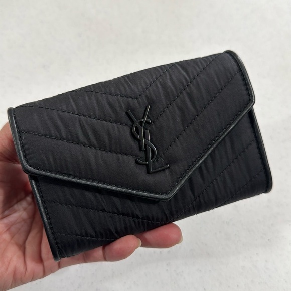 YSL Cassandra Nylon Small Envelope Wallet Quilted Black with Box and Dust Bag - Picture 3 of 14